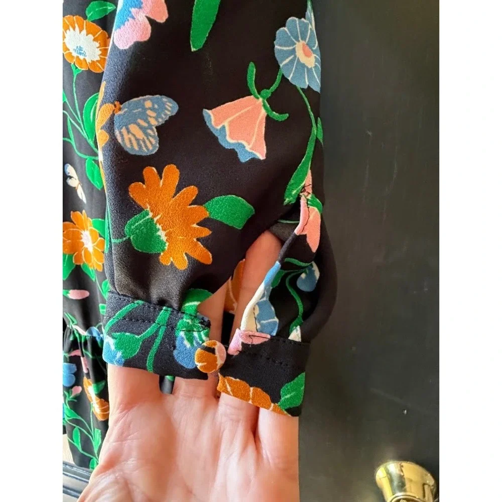 Kate Spade New York Spring Floral Garden Tulip Dress Black Size 6 Long Sleeve